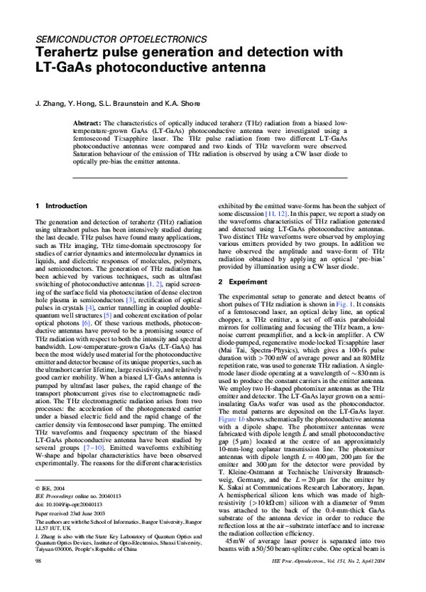 (PDF) Terahertz pulse generation and detection with LT-GaAs ...