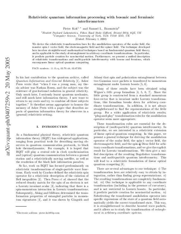 (PDF) Relativistic quantum communication with bosonic and fermionic ...