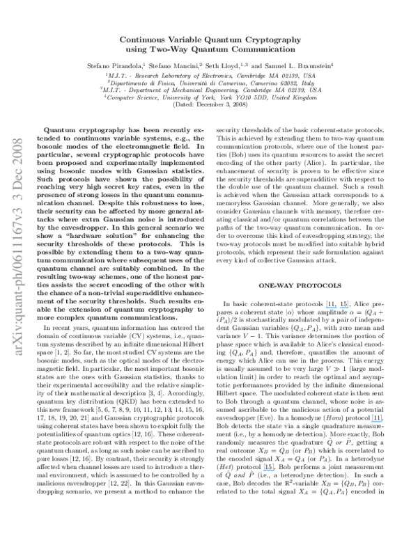  pdf continuous variable quantum cryptography using two way quantum