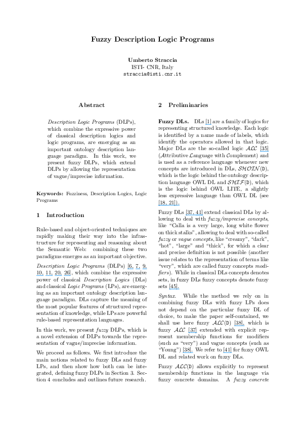(PDF) Fuzzy Description Logic Programs