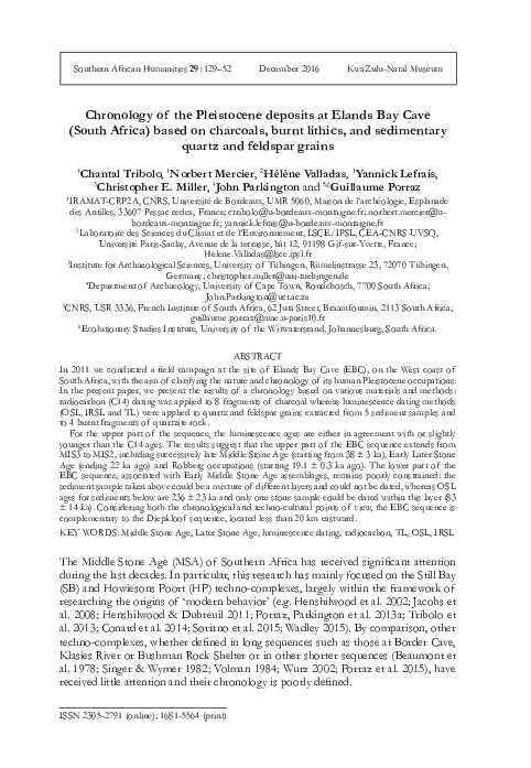 (PDF) Chronology of the Pleistocene deposits at Elands Bay Cave (South ...