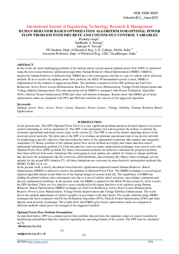 (PDF) HUMAN BEHAVIOR BASED OPTIMIZATION ALGORITHM FOR OPTIMAL POWER ...