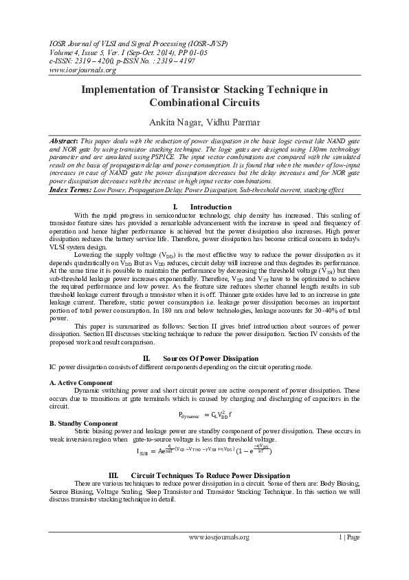 (PDF) Implementation of Transistor Stacking Technique in Combinational ...