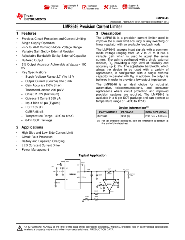 (PDF) LMP8646 Precision Current Limiter