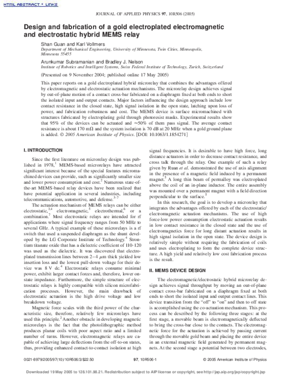 (PDF) Design and fabrication of a gold electroplated electromagnetic ...