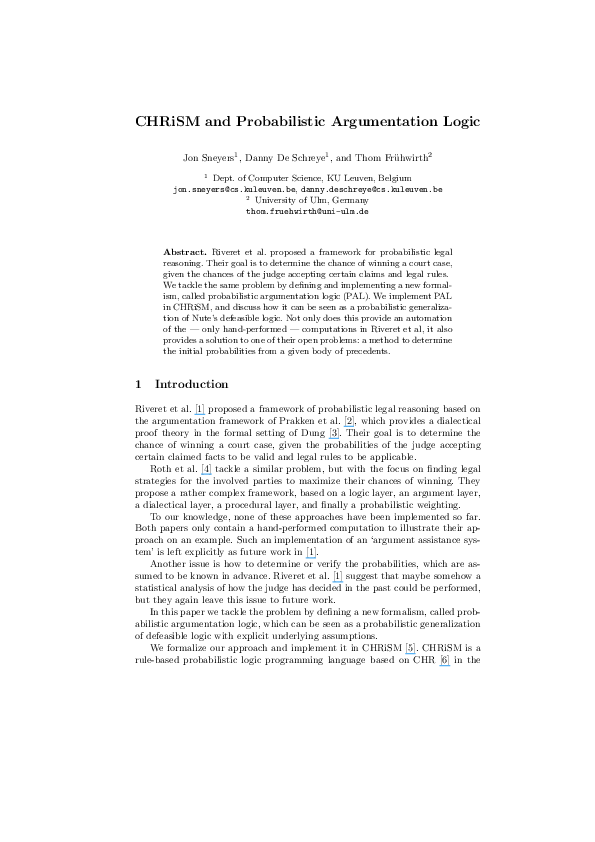 (PDF) CHRiSM and Probabilistic Argumentation Logic