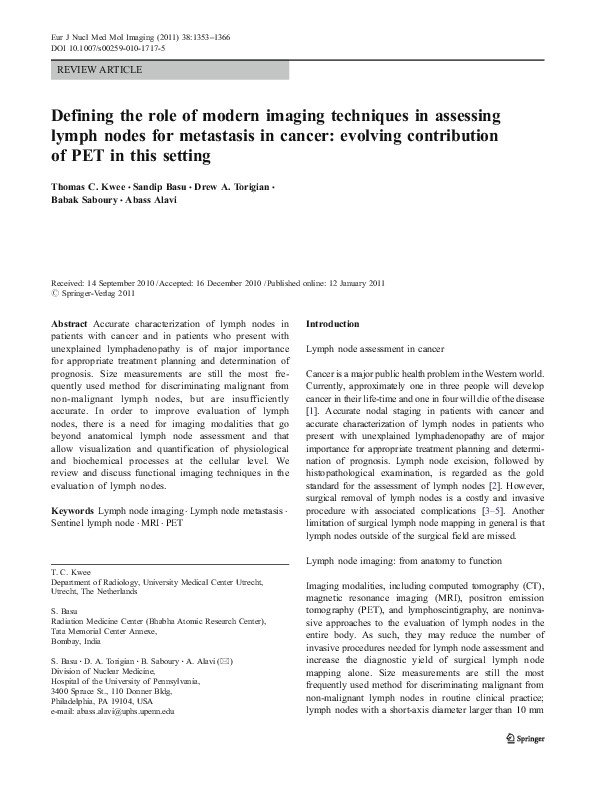 (PDF) Defining the role of modern imaging techniques in assessing lymph ...