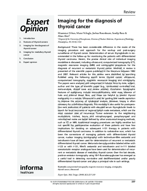 (PDF) Imaging for the diagnosis of thyroid cancer