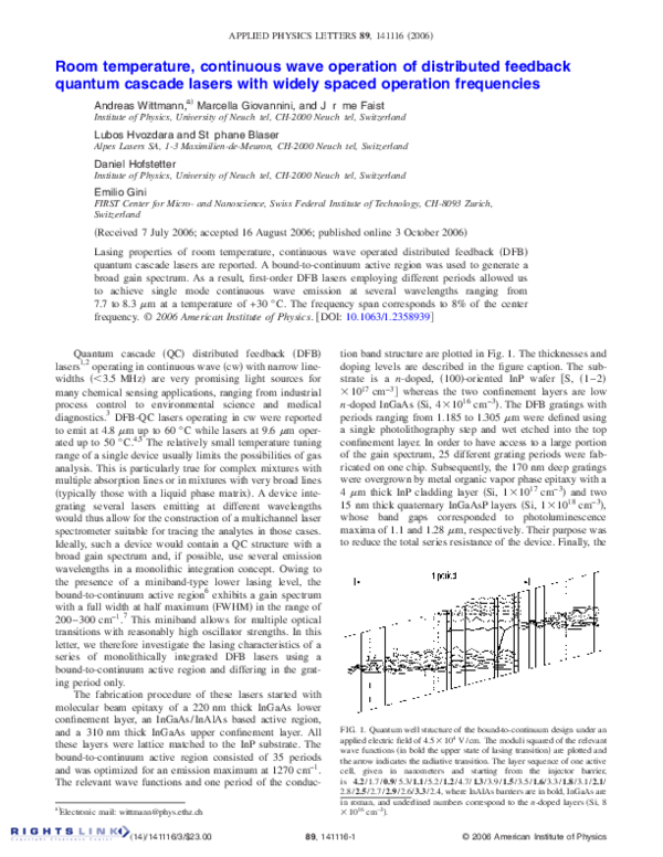 (PDF) Room-temperature continuous wave quantum cascade lasers with ...
