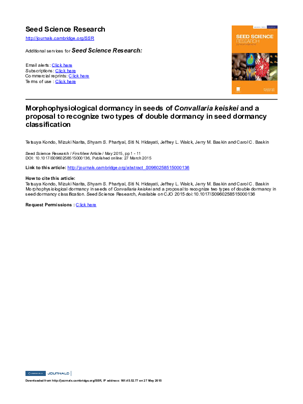  PDF Morphophysiological Dormancy In Seeds Of Convallaria Keiskei And
