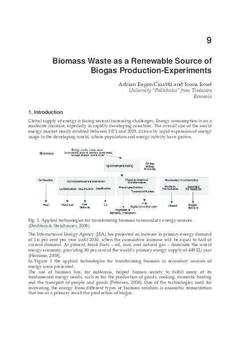 (PDF) Biomass Waste as a Renewable Source of Biogas Production ...