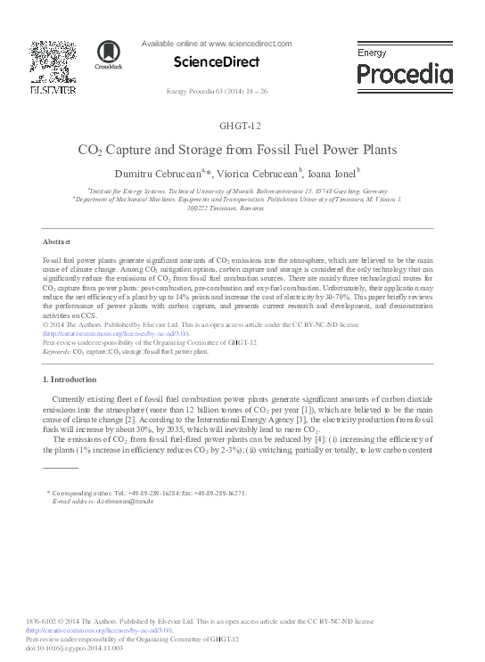 (PDF) CO2 Capture and Storage from Fossil Fuel Power Plants