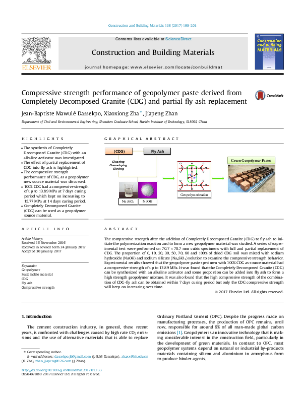 (PDF) Compressive strength performance of geopolymer paste derived from ...