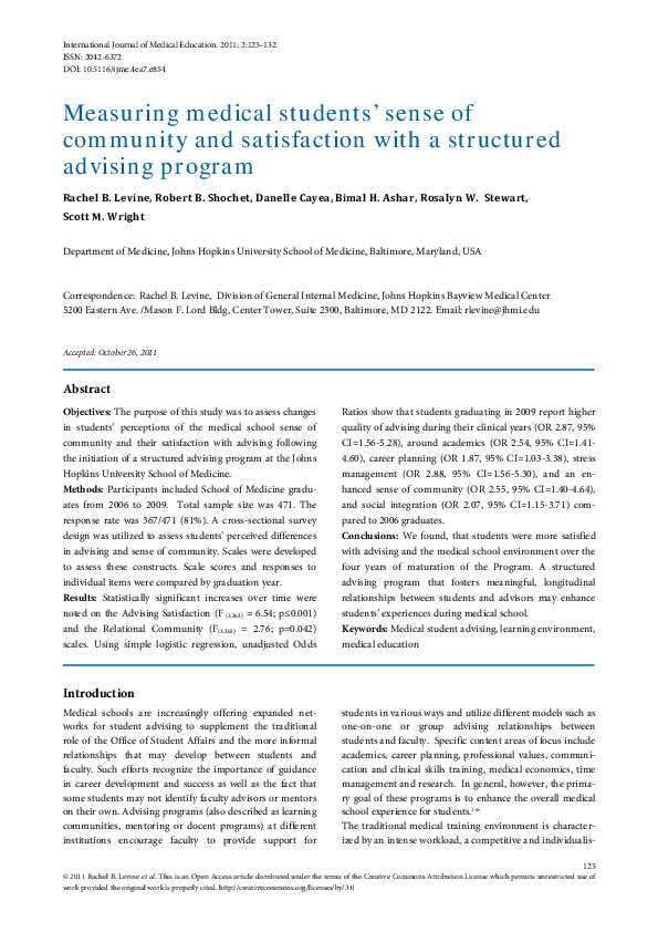 (PDF) Measuring medical students' sense of community and satisfaction ...