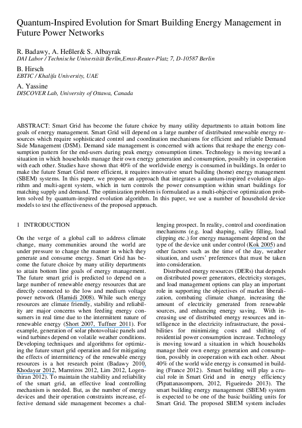 (PDF) Quantum-inspired evolution for smart building energy management ...