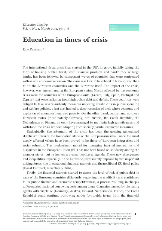 (PDF) Editorial introduction: Education in times of crisis
