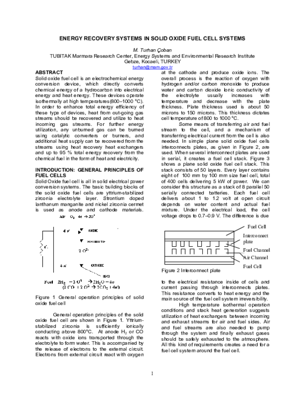 (PDF) Energy Recovery Systems in Solid Oxide Fuel Cell Systems
