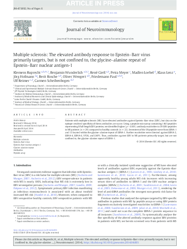 (PDF) Multiple sclerosis: The elevated antibody response to Epstein ...