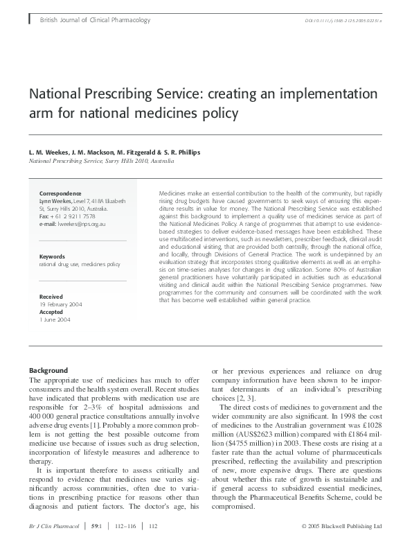 (PDF) National Prescribing Service: creating an implementation arm for ...