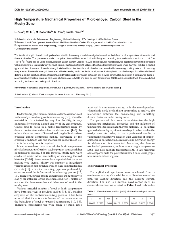 (PDF) High Temperature Mechanical Properties of Micro-alloyed Carbon ...