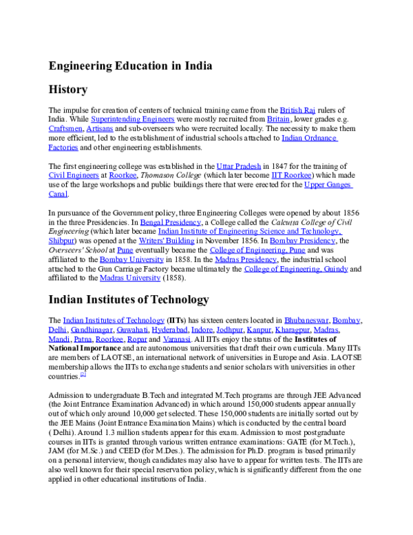 (DOC) Engineering Education in India History Indian Institutes of