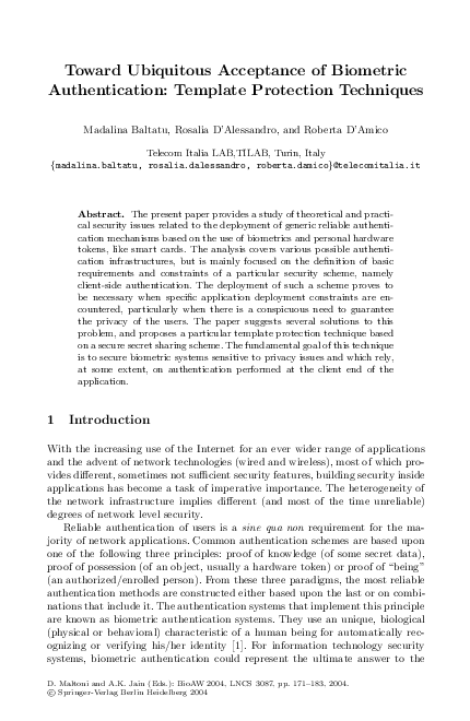 (PDF) Toward Ubiquitous Acceptance of Biometric Authentication ...