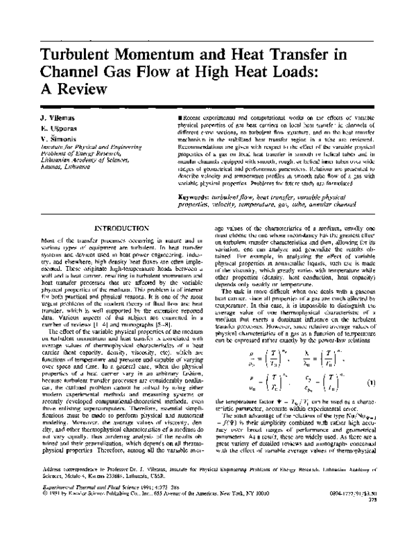 (PDF) Turbulent momentum and heat transfer in channel gas flow at high ...