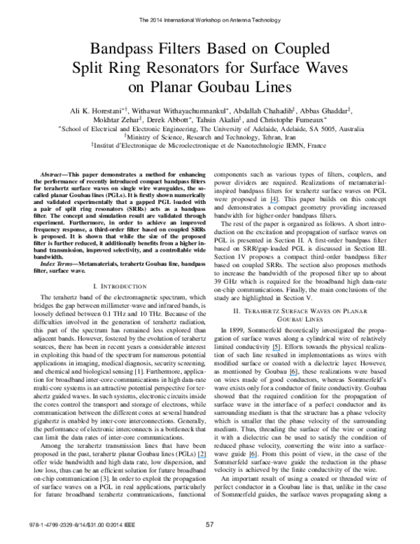 (PDF) Bandpass filters based on coupled split ring resonators for ...