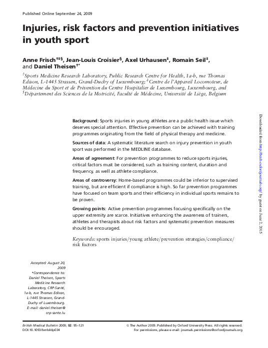 (PDF) Injuries, risk factors and prevention initiatives in youth sport