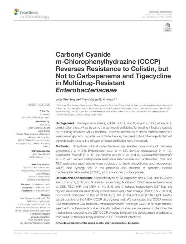 (PDF) Carbonyl Cyanide m-Chlorophenylhydrazine (CCCP) Reverses ...