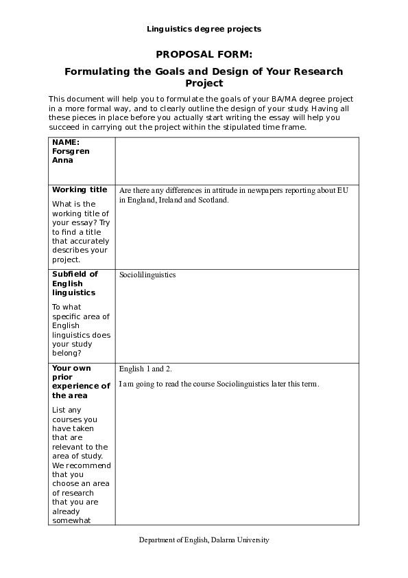 (DOC) PROPOSAL FORM: Formulating the Goals and Design of Your Research ...