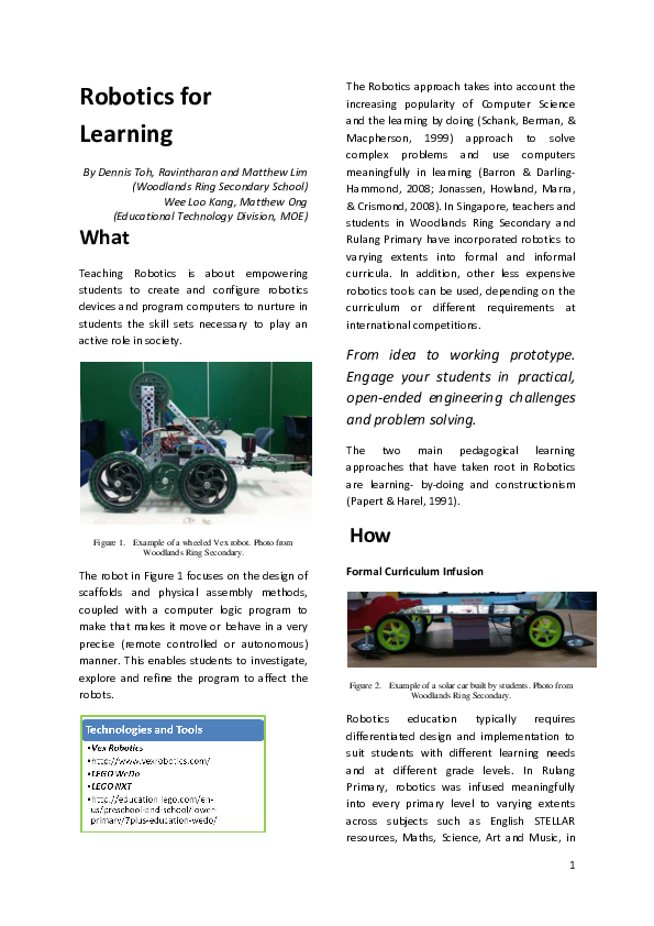 (PDF) Robotics for Learning