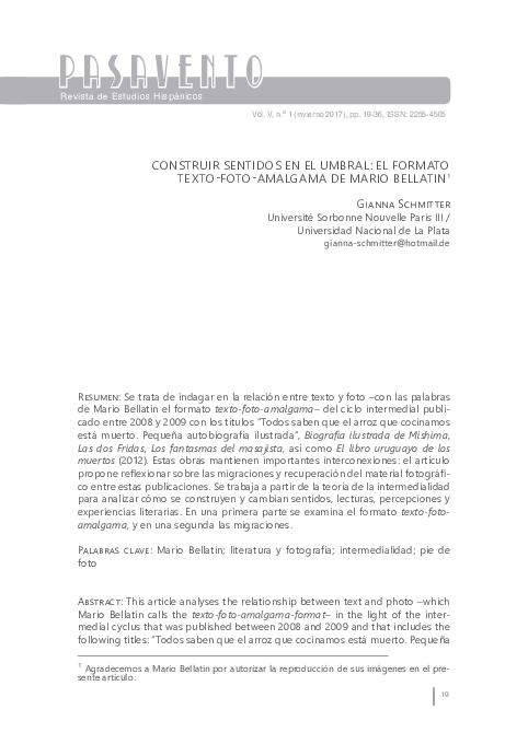 Pdf Construir Sentidos En El Umbral El Formato Texto Foto Amalgama De Mario Bellatin 1 Gianna Schmitter Academia Edu