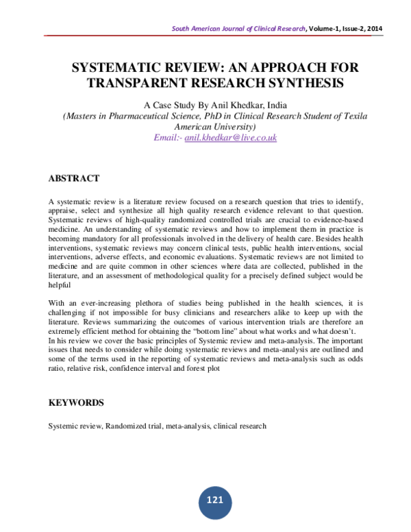 (PDF) Systematic Review: An Approach for Transparent Research Synthesis