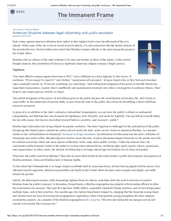 (PDF) American Muslims between legal citizens... public exclusion « The ...