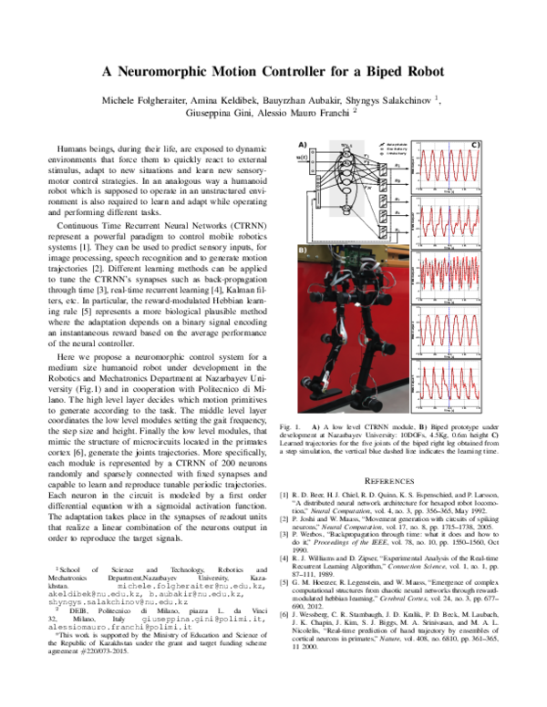 (PDF) A Neuromorphic Motion Controller for a Biped Robot