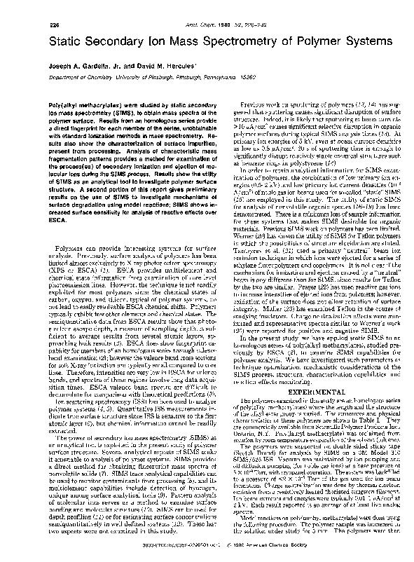 (PDF) Static secondary ion mass spectrometry of polymer systems