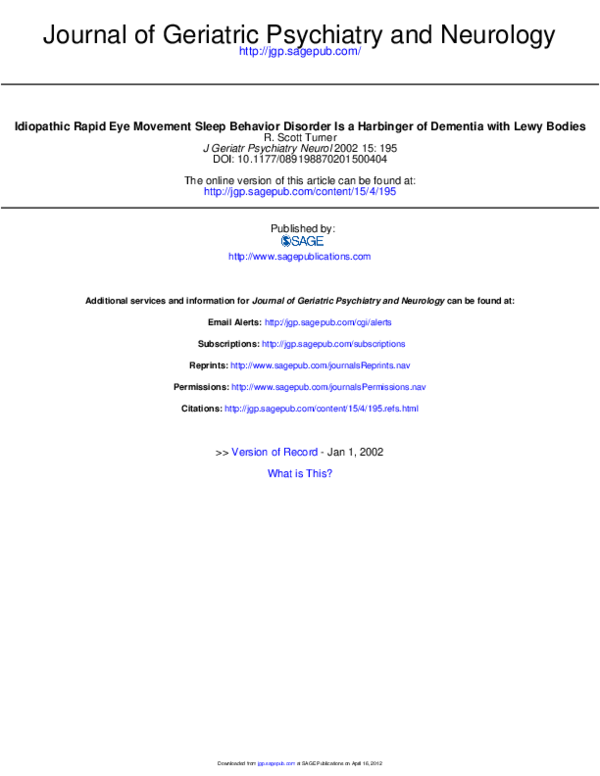 (PDF) Idiopathic rapid eye movement sleep behavior disorder is a ...