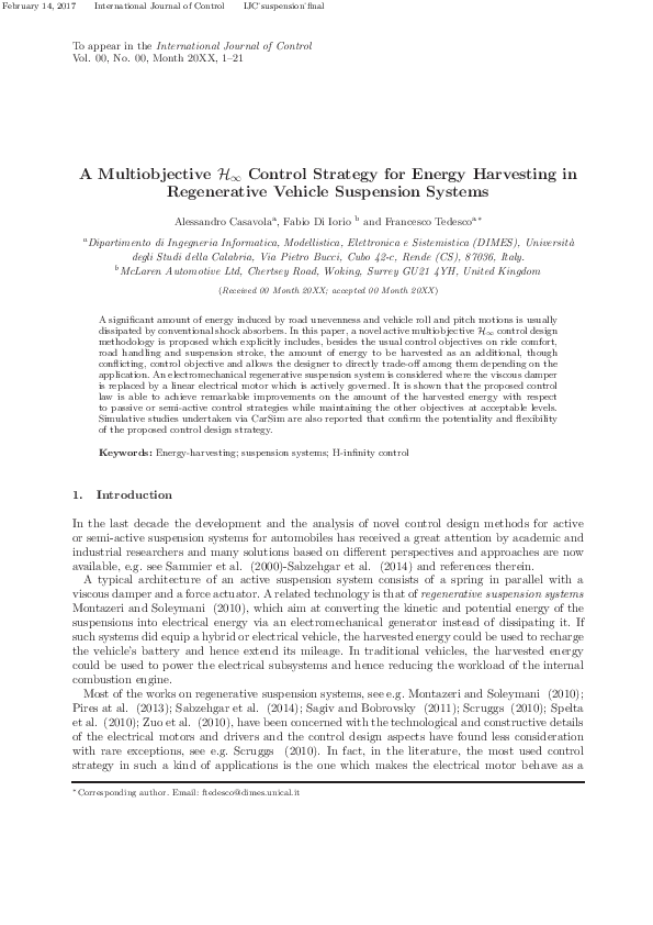 (PDF) A Multiobjective H ∞ Control Strategy for Energy Harvesting in ...