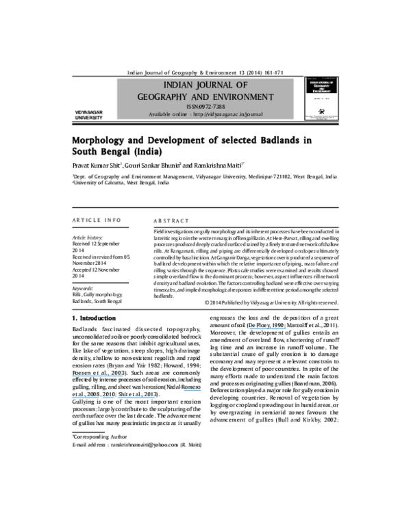 (PDF) Morphology and Development of selected Badlands in South Bengal