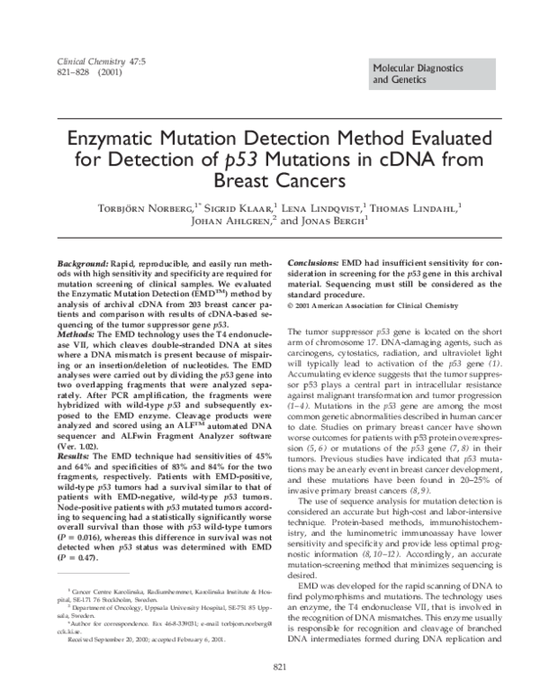 (PDF) Enzymatic Mutation Detection Method Evaluated for Detection of ...