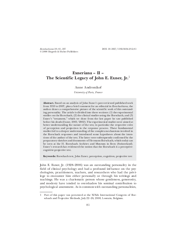 (PDF) Exneriana – II – The Scientific Legacy of John E. Exner, Jr.