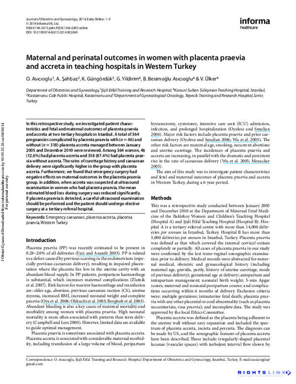 (PDF) Maternal and perinatal outcomes in women with placenta praevia ...