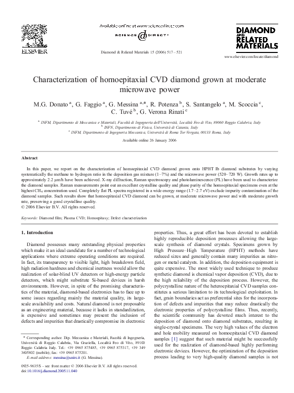 (PDF) Characterization of homoepitaxial CVD diamond grown at moderate ...