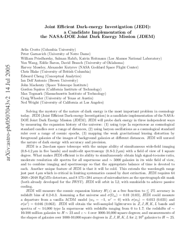 (PDF) Joint Efficient Dark-energy Investigation (JEDI): a Candidate ...