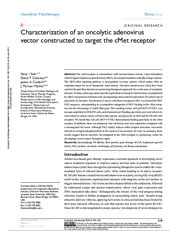 (PDF) Characterization of an oncolytic adenovirus vector constructed to ...
