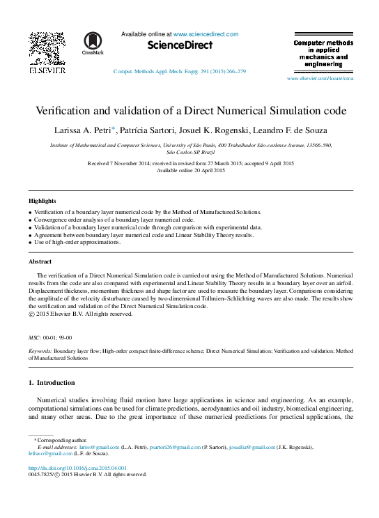 (PDF) Verification and validation of a Direct Numerical Simulation code