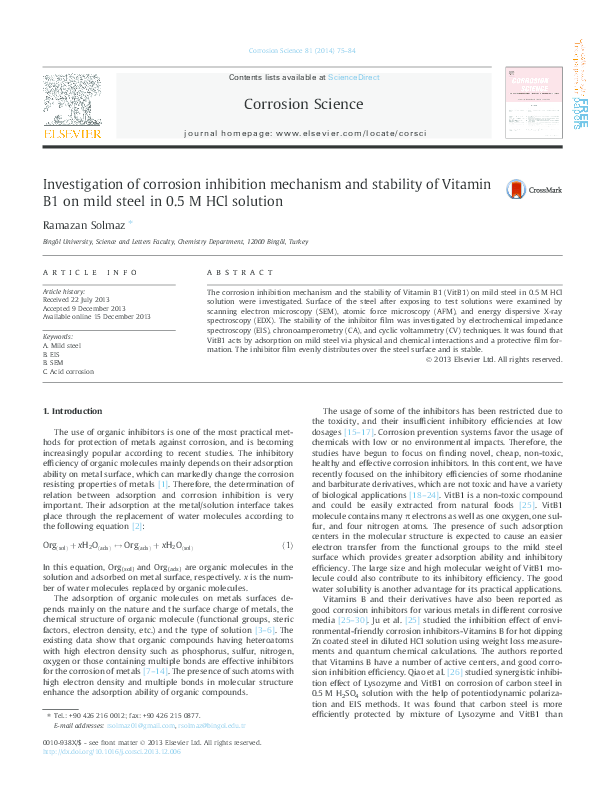 (PDF) Investigation of corrosion inhibition mechanism and stability of