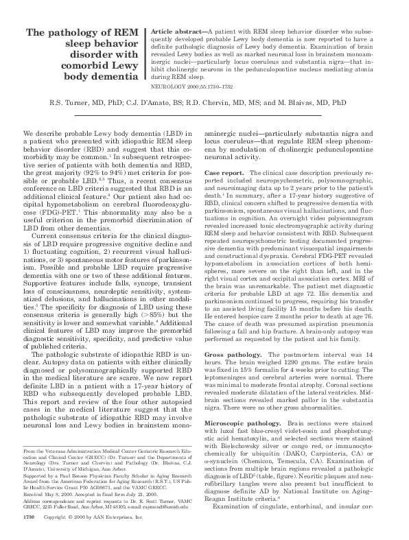 (PDF) The pathology of REM sleep behavior disorder with comorbid Lewy