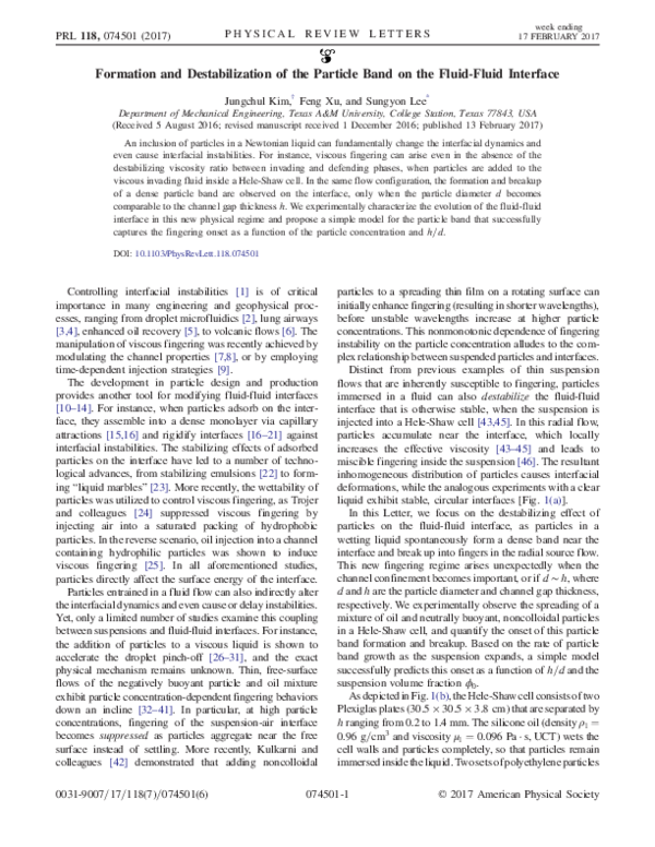 (PDF) Formation and Destabilization of the Particle Band on the Fluid ...